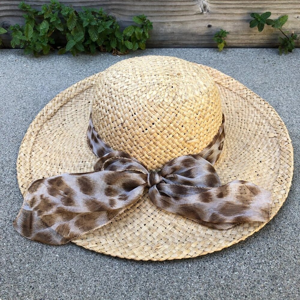 Women's 100% Straw Sun Hat Women's One Size Cheetah Bow Fedora Gardening Cap​